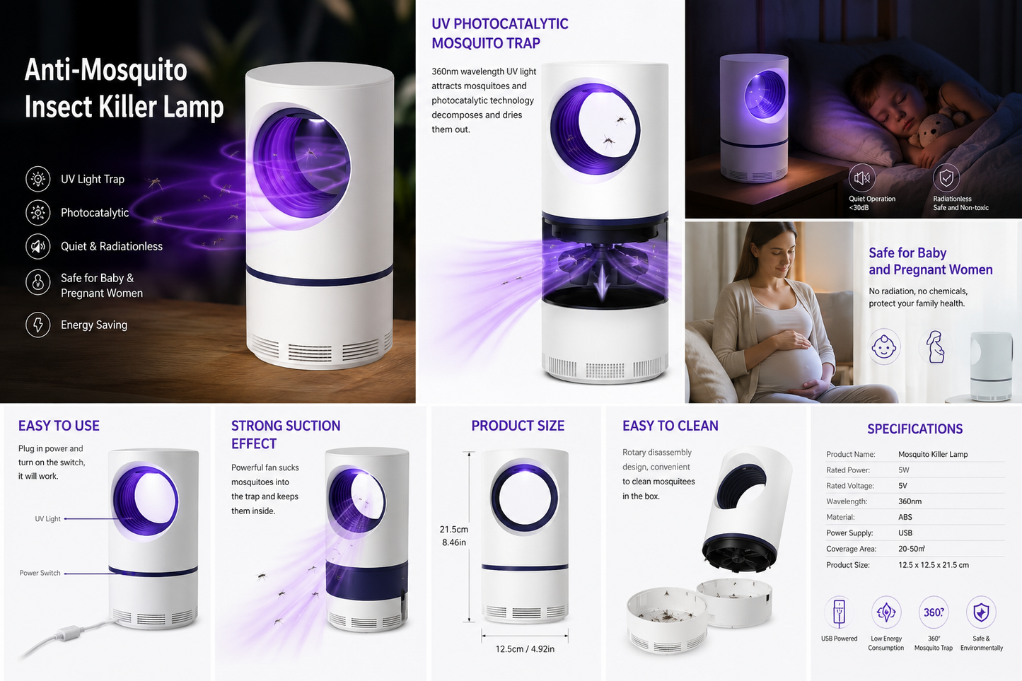 Anti-mosquito Insect Killer UV Photocatalytic Mosquito Trap Quiet Radiationless Mosquito Killer Lamp Baby Pregnant Women