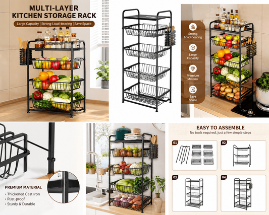 Kitchen Cast Iron Multi-layer Storage Rack Kitchen Storage Vegetable Rack Storage Rack